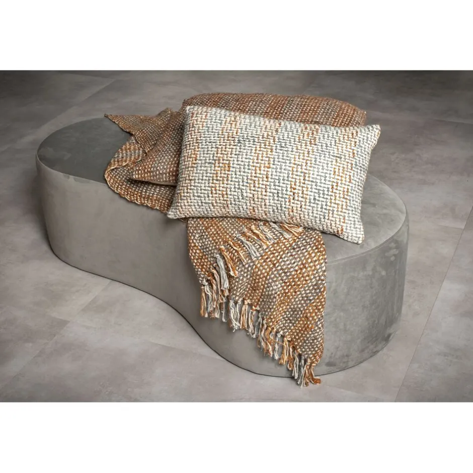 Pomax Poufs-HORTA - banc - velours / polyester - L 120 x W 60 x H 36 cm - gris clair