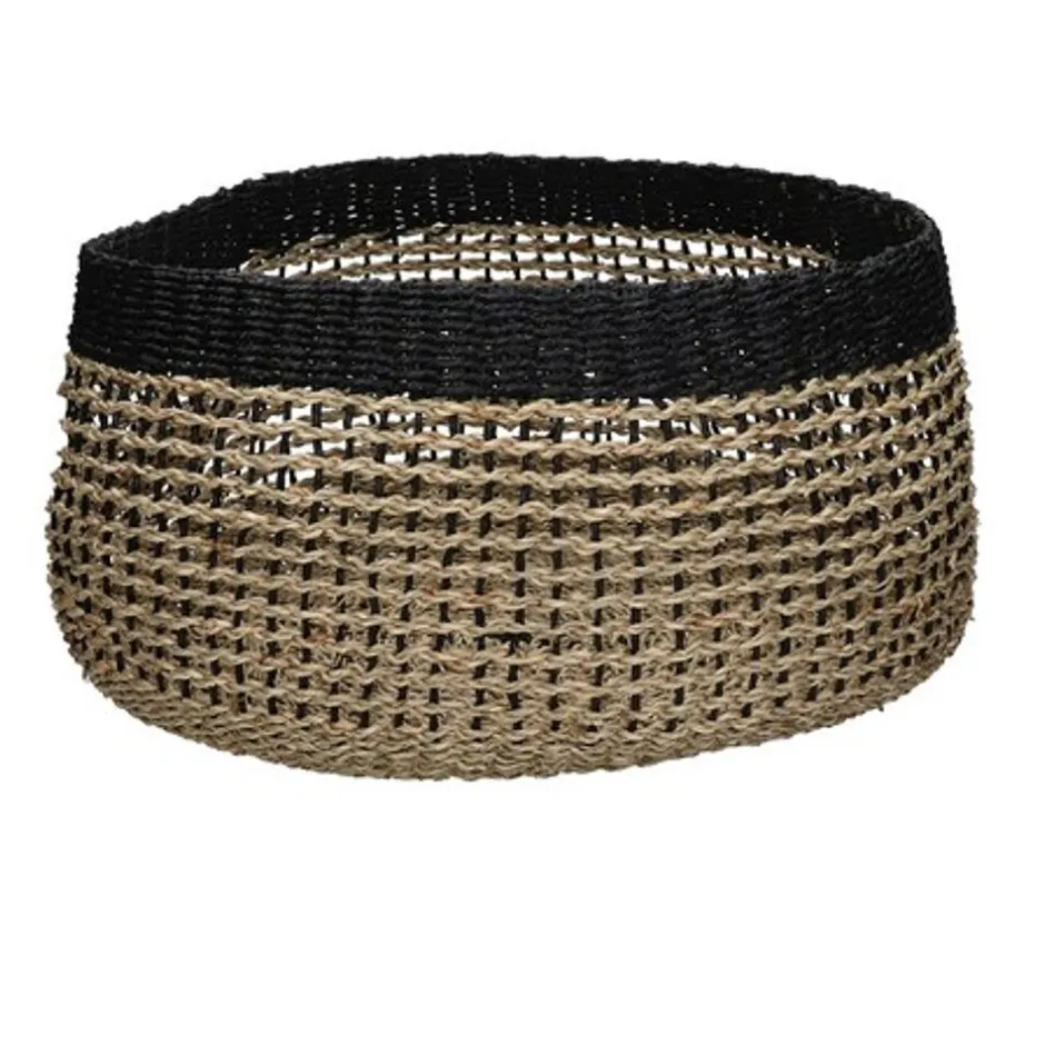 Pomax Bols & Paniers-INEZ - set/4 paniers - papier / jonc de mer - DIA 17/23/32/42 x H 14/19/24/27 cm - noir/blanc