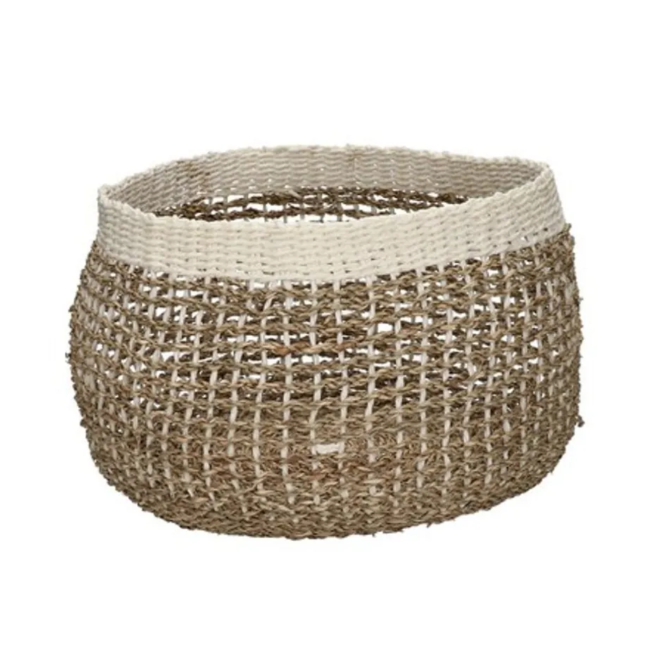 Pomax Bols & Paniers-INEZ - set/4 paniers - papier / jonc de mer - DIA 17/23/32/42 x H 14/19/24/27 cm - noir/blanc
