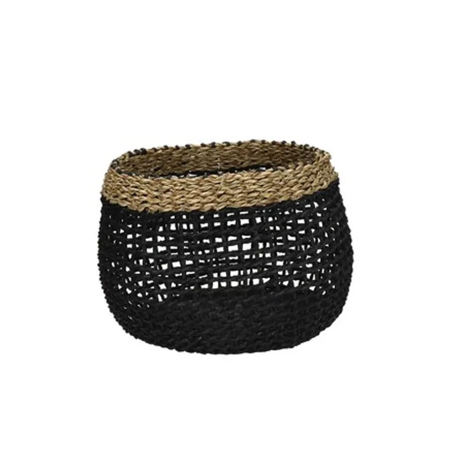 Pomax Bols & Paniers-INEZ - set/4 paniers - papier / jonc de mer - DIA 17/23/32/42 x H 14/19/24/27 cm - noir/blanc