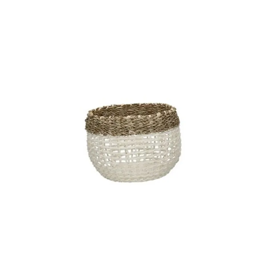 Pomax Bols & Paniers-INEZ - set/4 paniers - papier / jonc de mer - DIA 17/23/32/42 x H 14/19/24/27 cm - noir/blanc