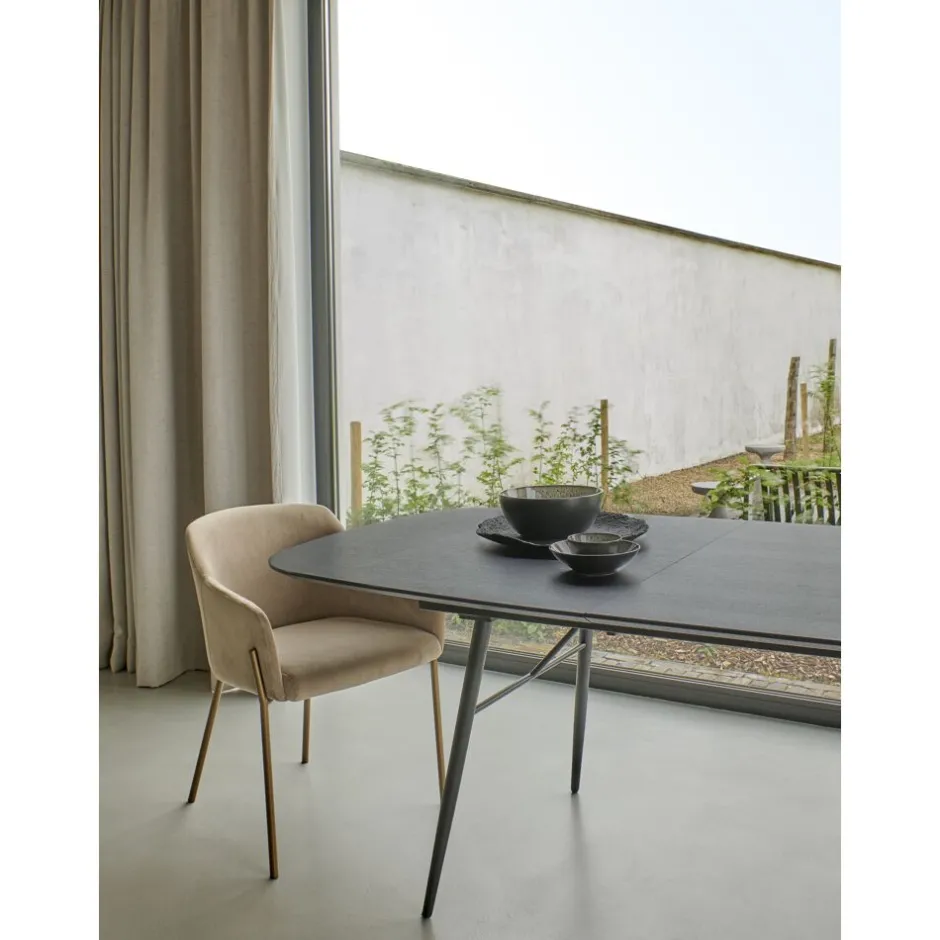 Pomax Tables-ITALO - table extensible - mdf / placage de bois / métal - L 180/230 x W 105 x H 76 cm - noir
