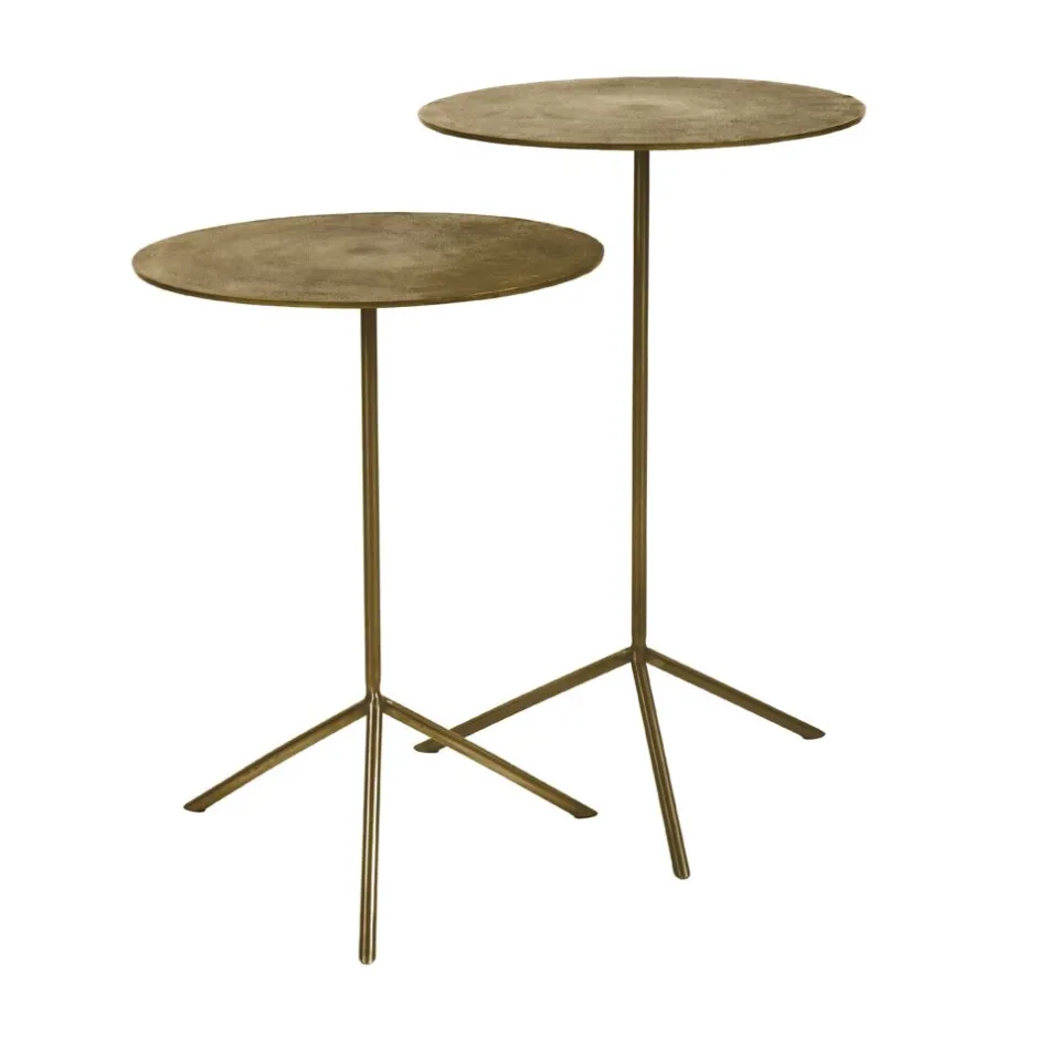 Pomax Tables Basses | Tables-JIVE - set/2 bouts de canapé - aluminium / acier inoxydable - DIA 36 x H 47/57 cm - brass