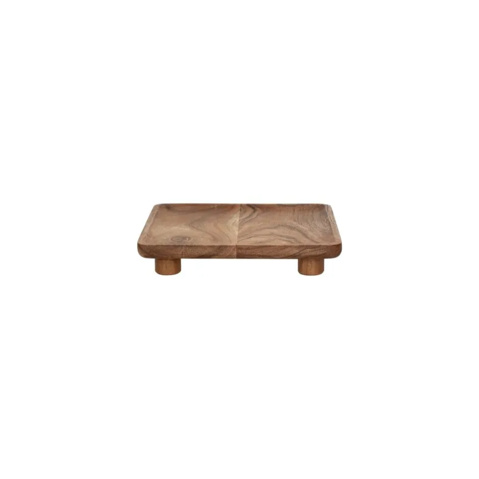 Pomax Bols & Paniers-KAY - plat - bois d'acacia - L 20 x W 20 x H 3,5 cm - naturel