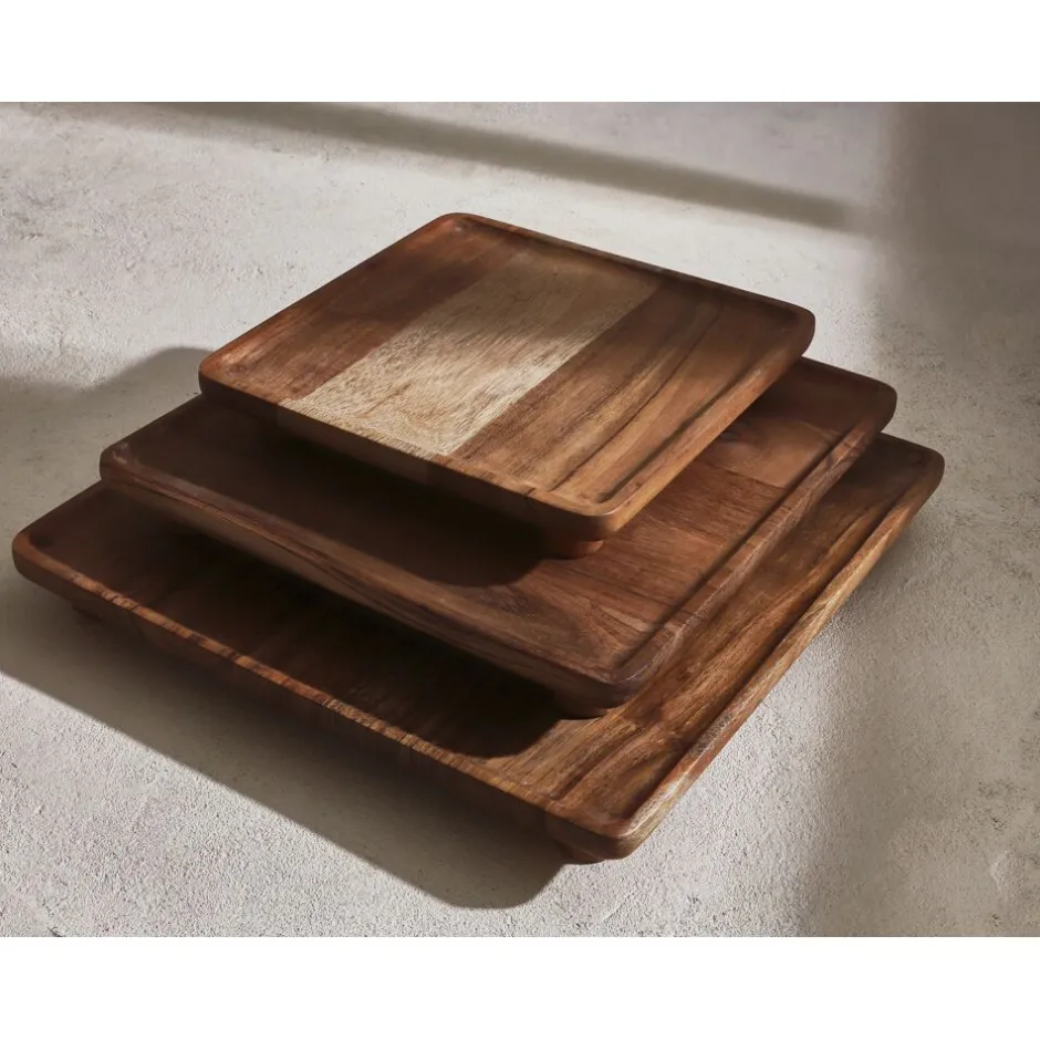 Pomax Bols & Paniers-KAY - plat - bois d'acacia - L 20 x W 20 x H 3,5 cm - naturel