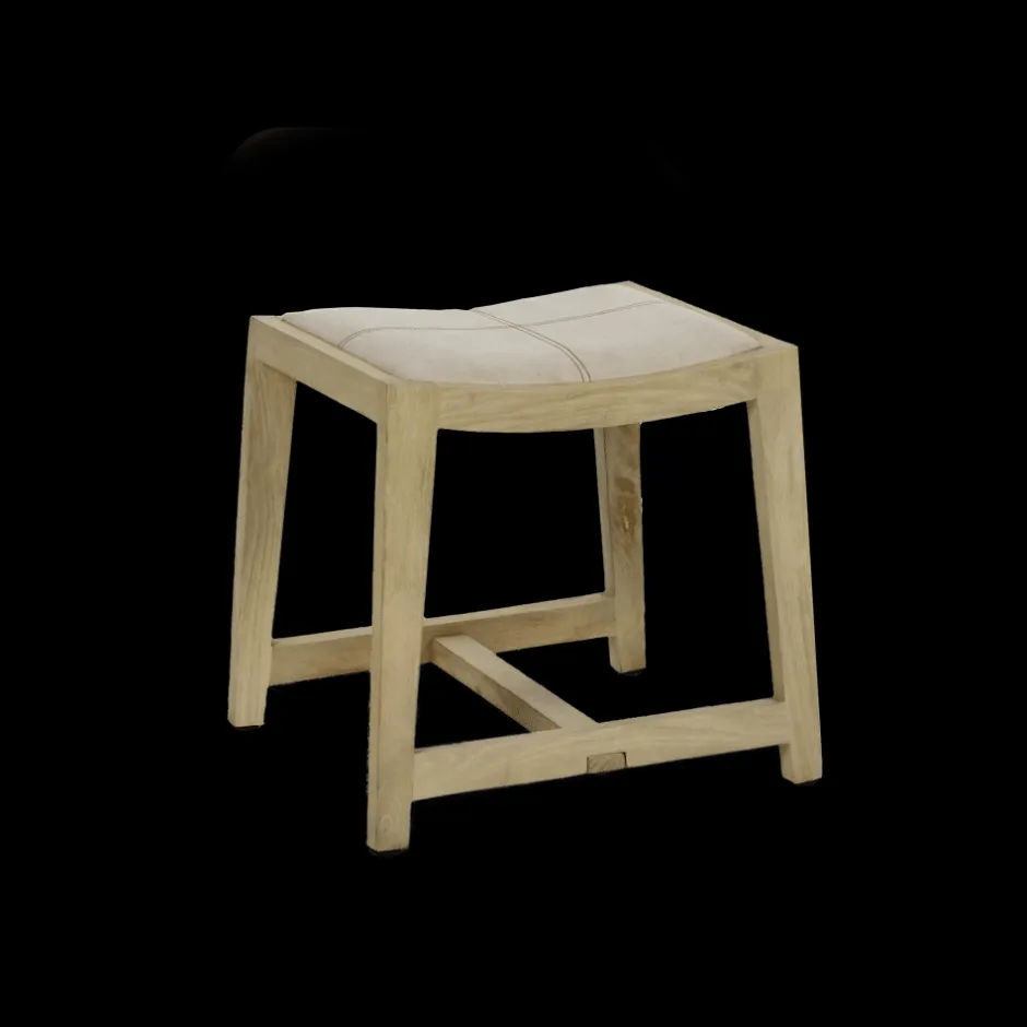 Pomax Tabourets-KENT - tabouret - bois de mangier / coton - L 40 x W 35 x H 45 cm - naturel
