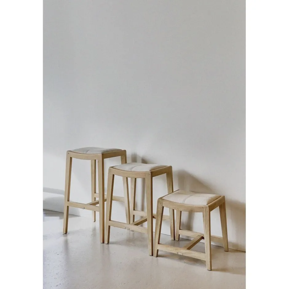 Pomax Tabourets-KENT - tabouret - bois de mangier / coton - L 40 x W 35 x H 45 cm - naturel
