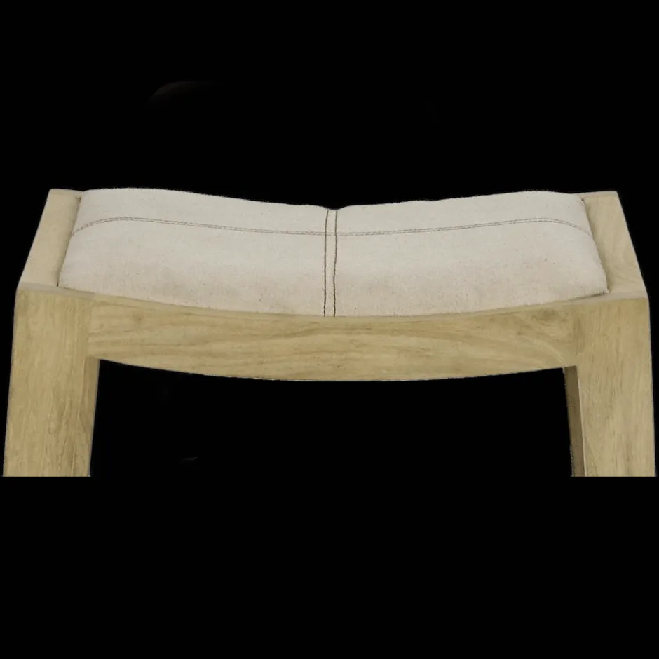 Pomax Tabourets-KENT - tabouret - bois de mangier / coton - L 40 x W 35 x H 45 cm - naturel