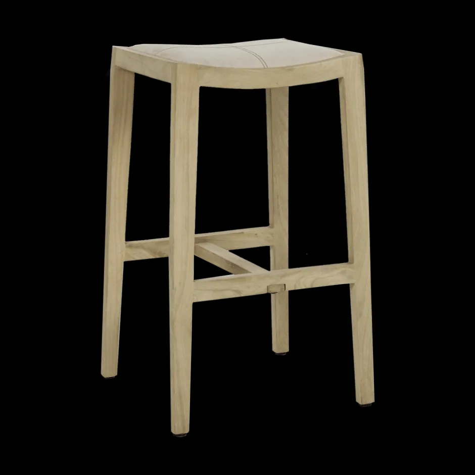 Pomax Tabourets-KENT - tabouret de bar - bois de mangier / coton - L 40 x W 35 x H 76 cm - naturel