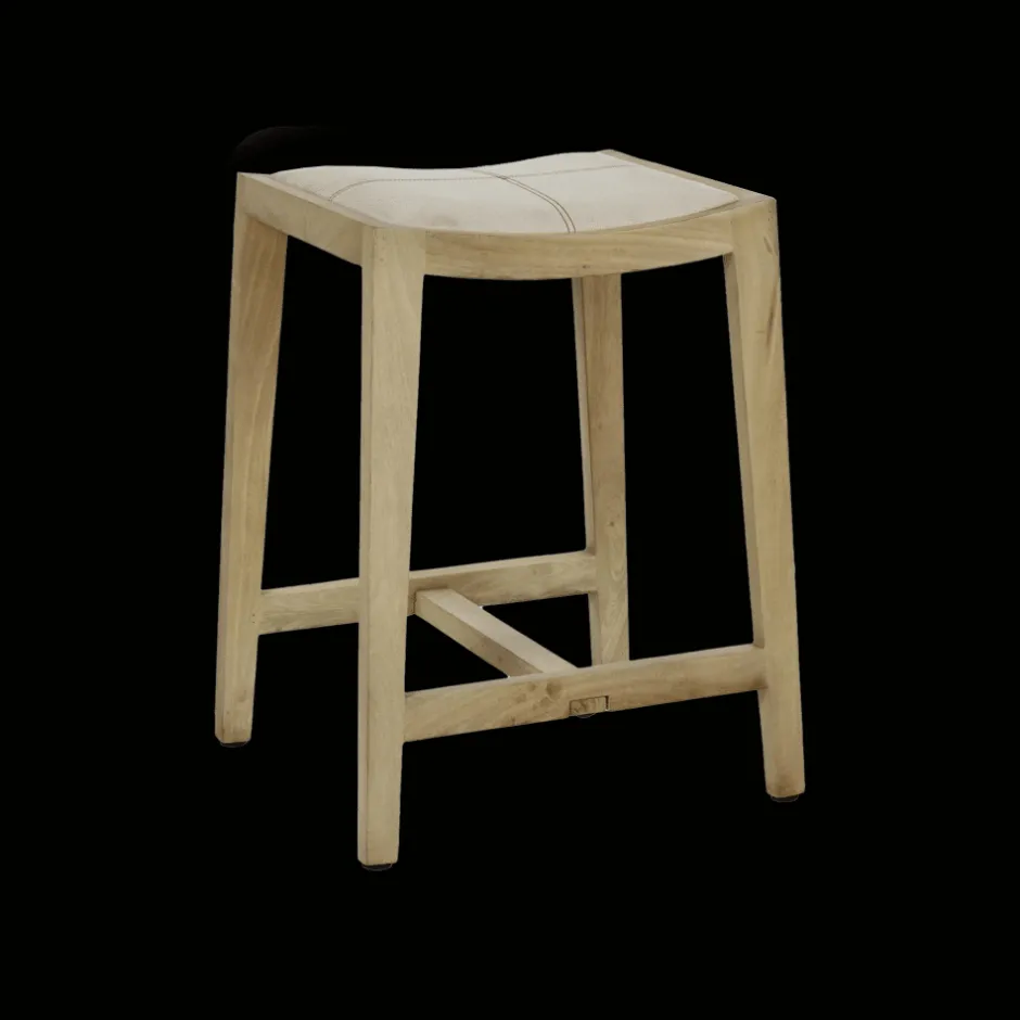 Pomax Tabourets-KENT - tabouret de bar - bois de mangier / coton - L 40 x W 35 x H 65 cm - naturel