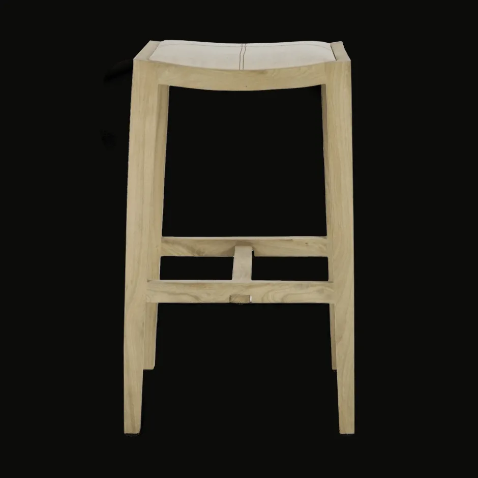 Pomax Tabourets-KENT - tabouret de bar - bois de mangier / coton - L 40 x W 35 x H 76 cm - naturel