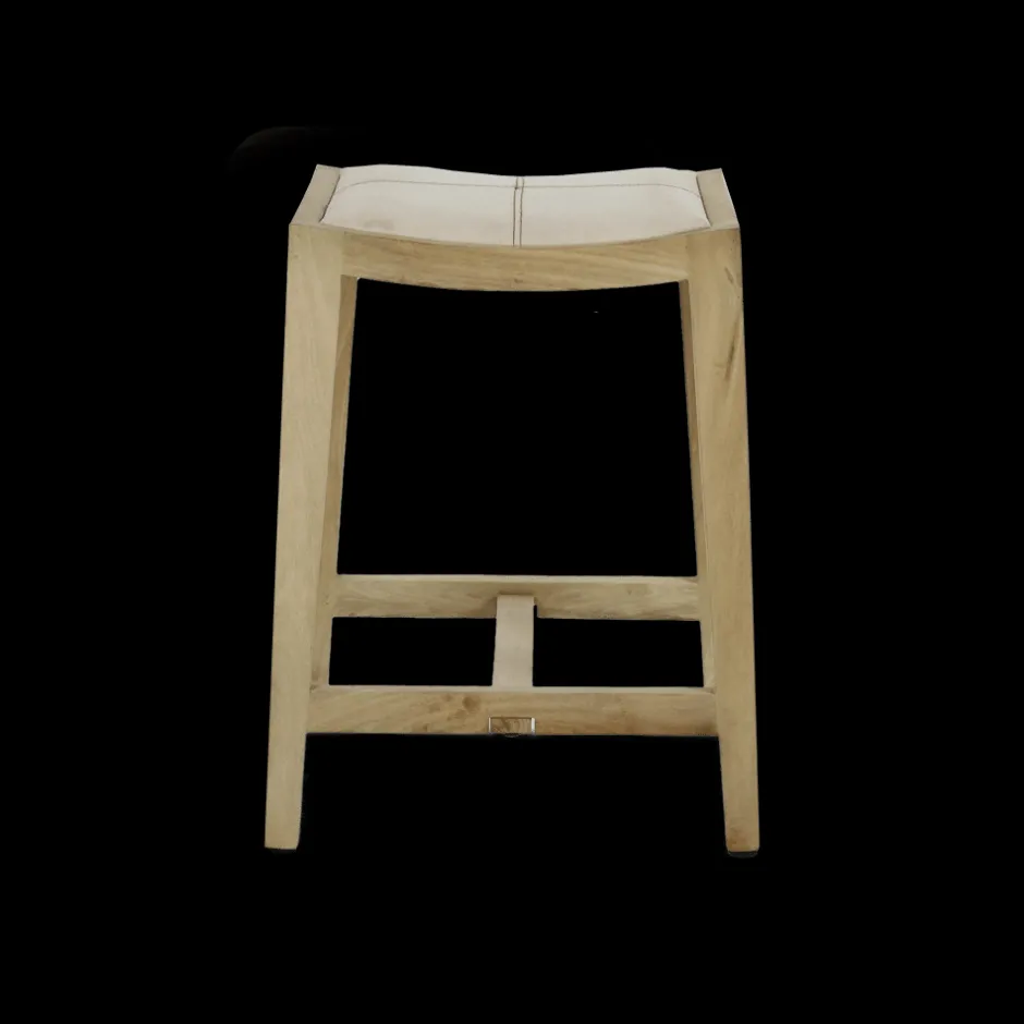 Pomax Tabourets-KENT - tabouret de bar - bois de mangier / coton - L 40 x W 35 x H 65 cm - naturel
