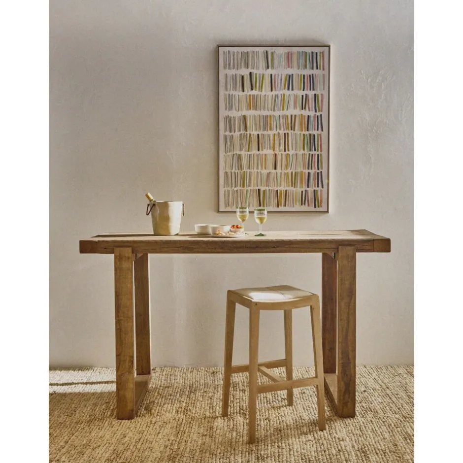 Pomax Tabourets-KENT - tabouret de bar - bois de mangier / coton - L 40 x W 35 x H 76 cm - naturel