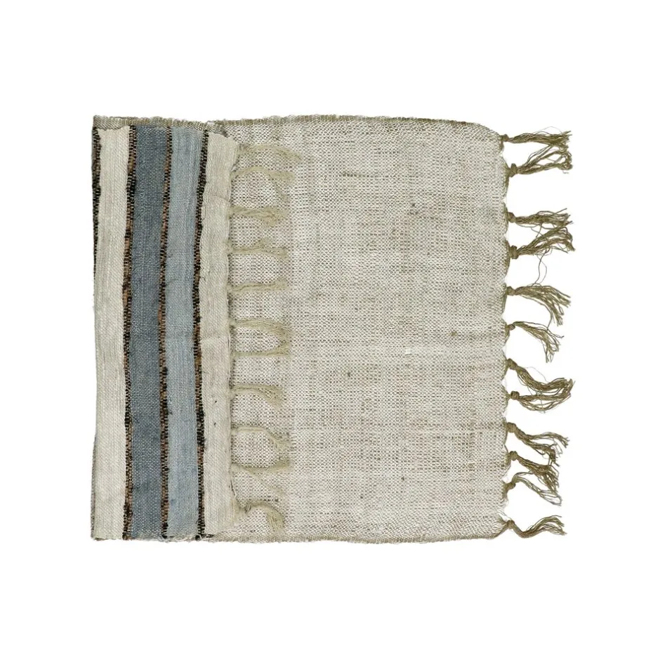 Pomax Linge De Table-KRETA - chemin de table - lin / viscose - L 140 x W 40 cm - gris bleu