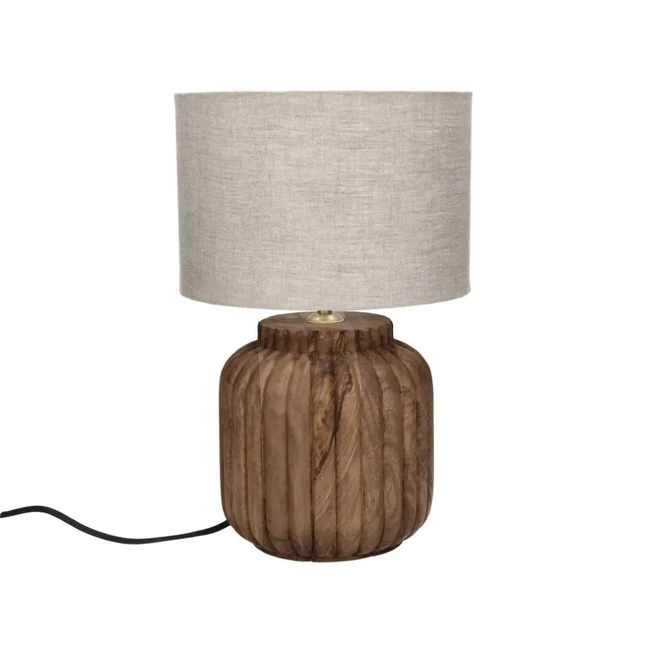 Pomax Lampes De Table-LAMPEDUSA - lampe de table - bois de mangier - DIA 25 x H 42 cm - brun