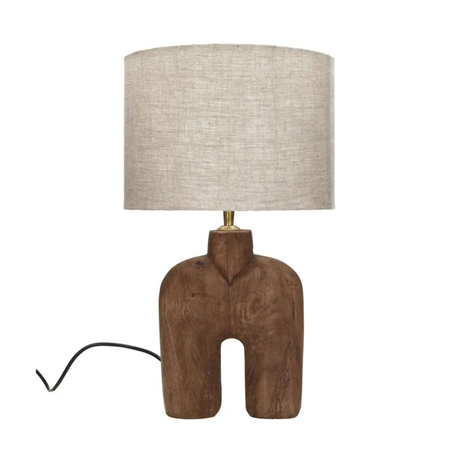 Pomax Lampes De Table-LAMPEDUSA - lampe de table - bois de mangier - DIA 28 x H 49 cm - brun