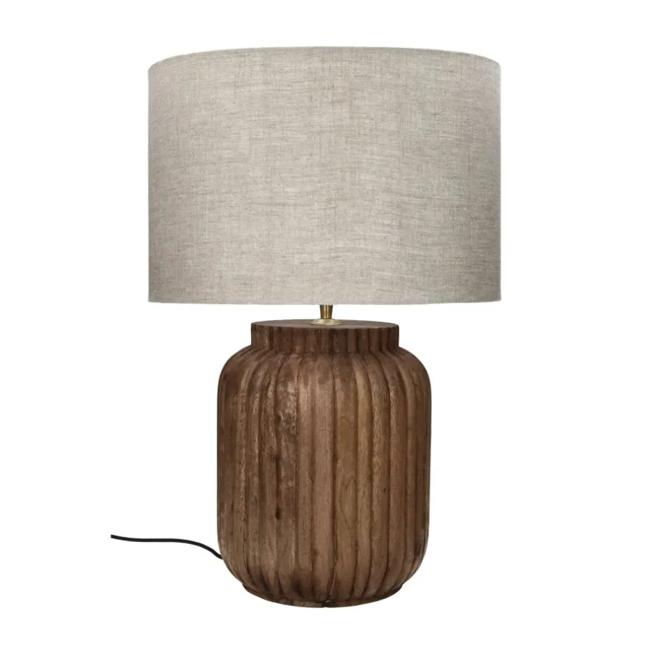 Pomax Lampes De Table-LAMPEDUSA - lampe de table - bois de mangier - DIA 38 x H 58 cm - brun