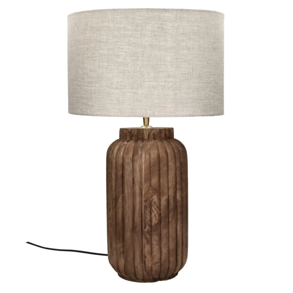 Pomax Lampes De Table-LAMPEDUSA - lampe de table - bois de mangier - DIA 35 x H 60 cm - brun