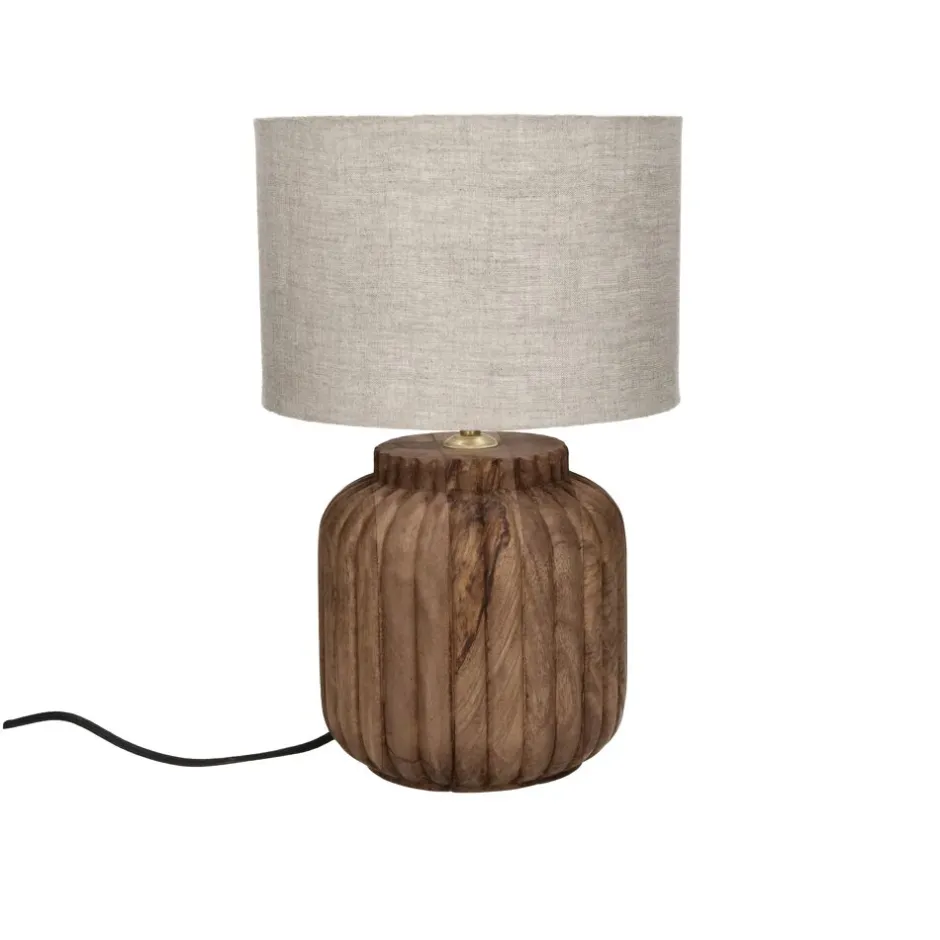 Pomax Lampes De Table-LAMPEDUSA - lampe de table - bois de mangier - DIA 25 x H 42 cm - brun