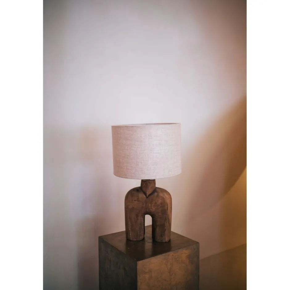 Pomax Lampes De Table-LAMPEDUSA - lampe de table - bois de mangier - DIA 28 x H 49 cm - brun