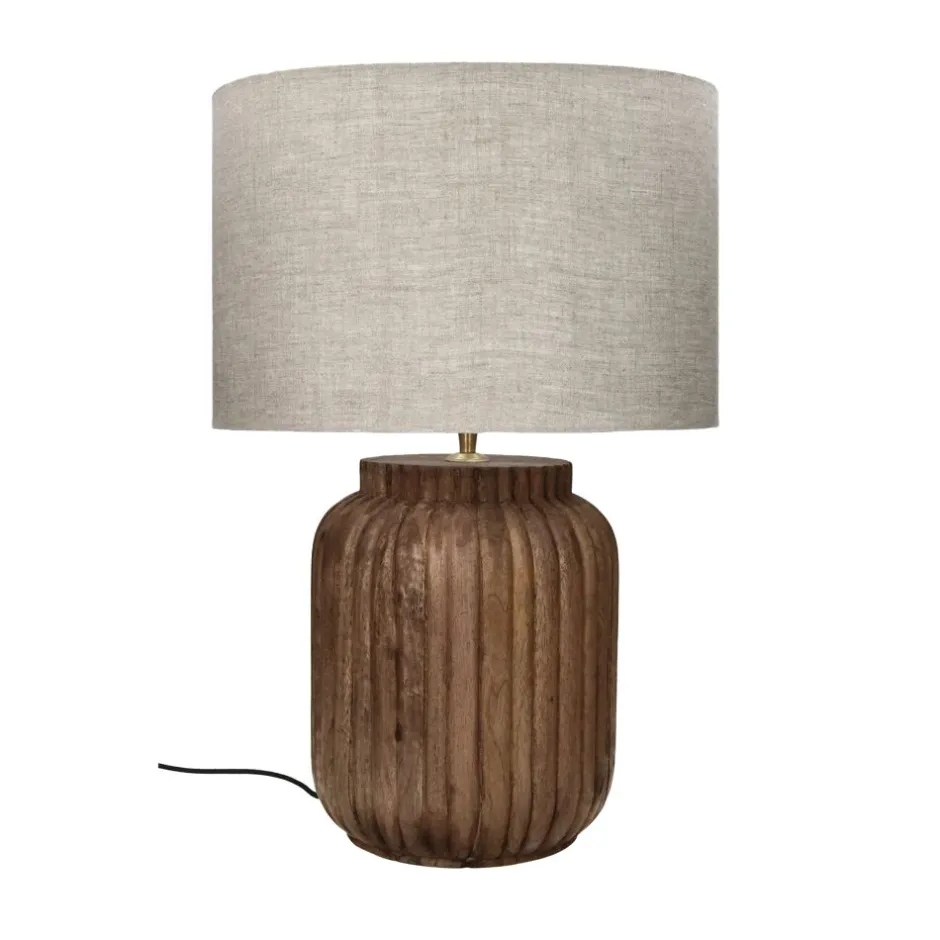 Pomax Lampes De Table-LAMPEDUSA - lampe de table - bois de mangier - DIA 38 x H 58 cm - brun