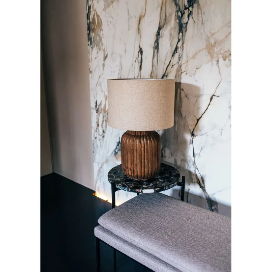 Pomax Lampes De Table-LAMPEDUSA - lampe de table - bois de mangier - DIA 38 x H 58 cm - brun