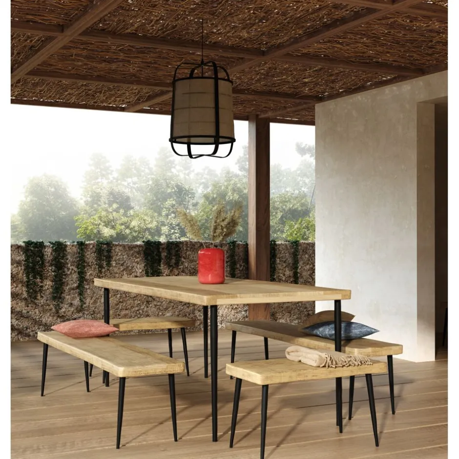 Pomax Bancs-LEGNO - banc - bois de mangier / métal - L 75 x W 35 x H 43 cm