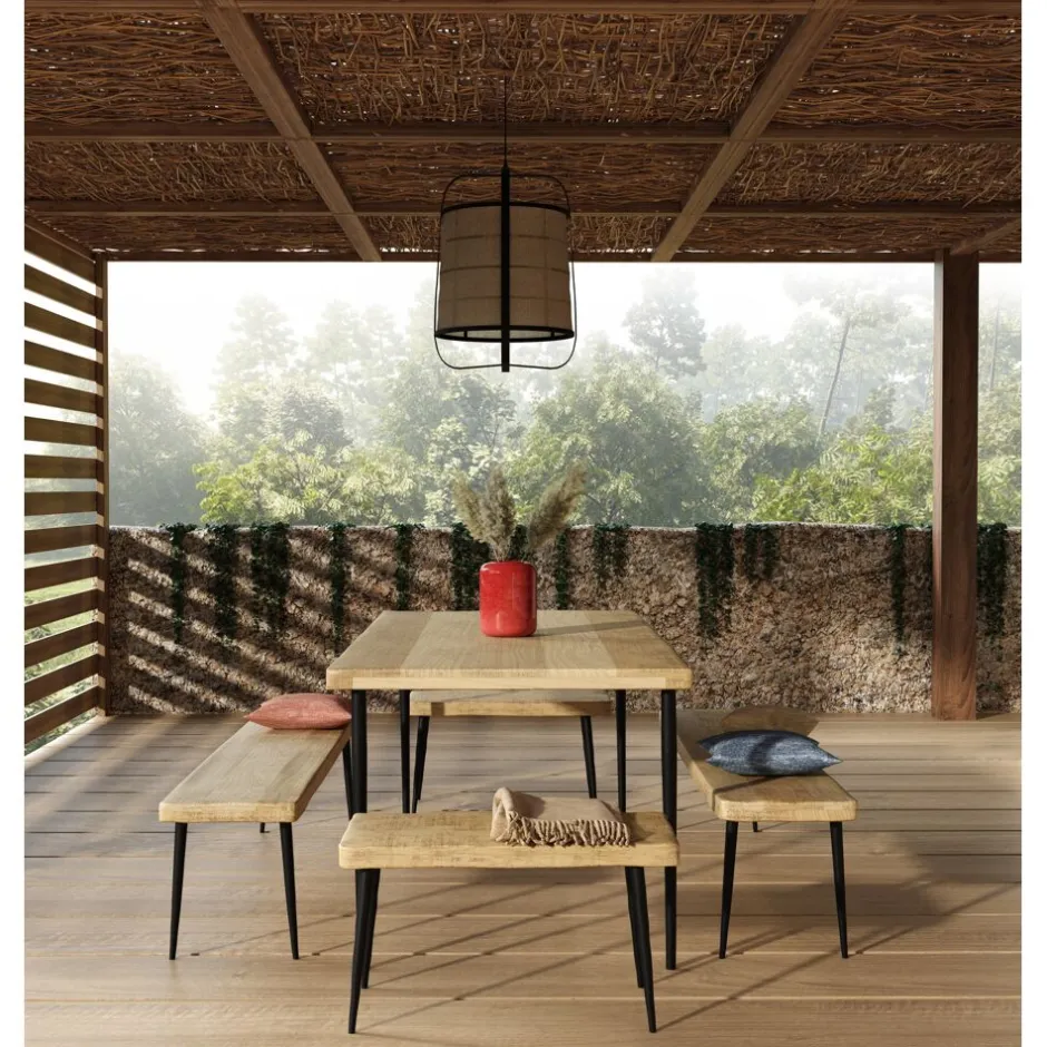 Pomax Bancs-LEGNO - banc - bois de mangier / métal - L 75 x W 35 x H 43 cm