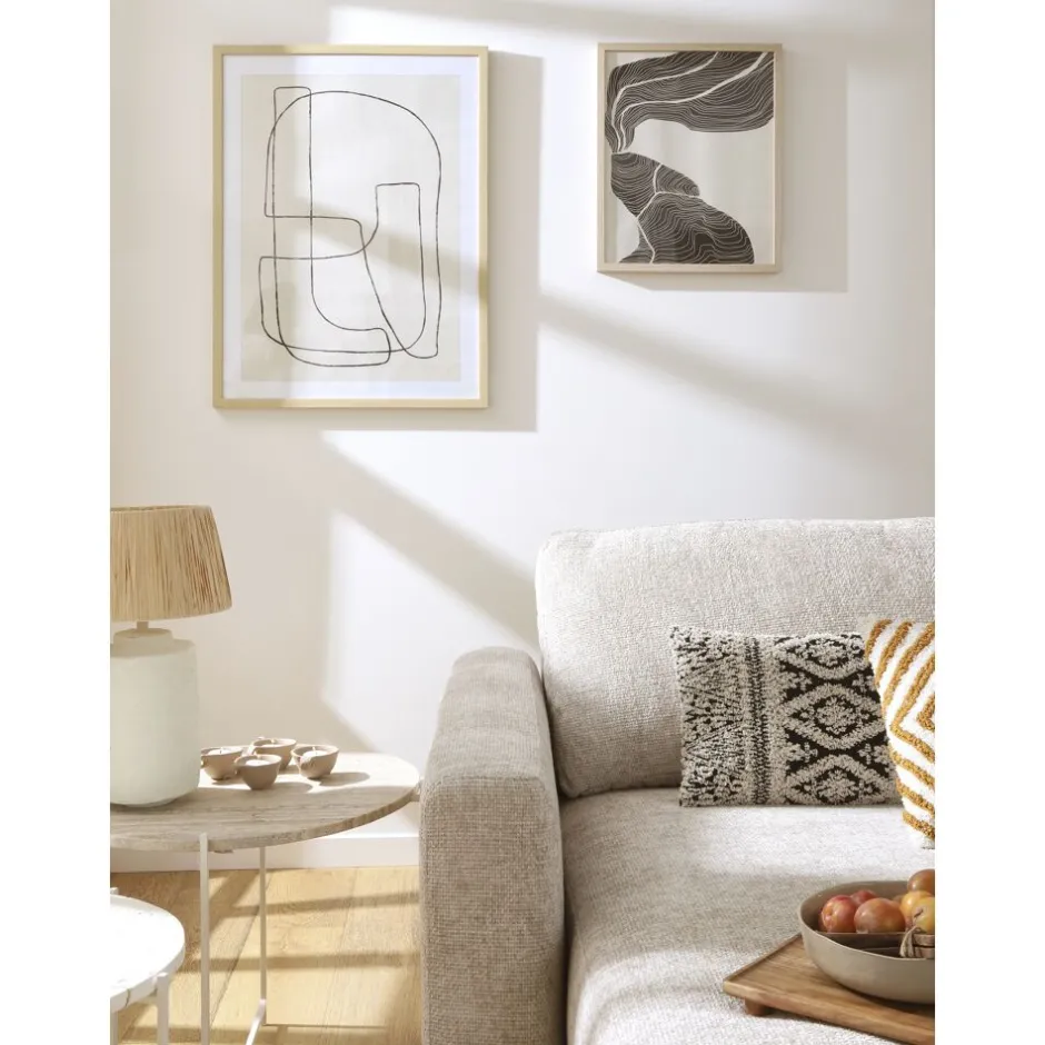 Pomax Tableau / Déco Murale-LIÑA - toile encadrée avec verre - canvas / bois - L 63 x W 3 x H 83 cm - noir/blanc