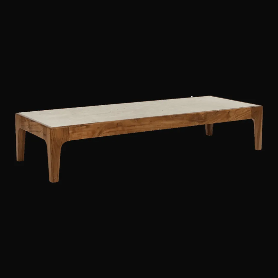 Pomax Tables Basses | Tables-LIVORNO - table basse - bois d'acacia / travertin - L 130 x W 50 x H 26 cm - ivoire