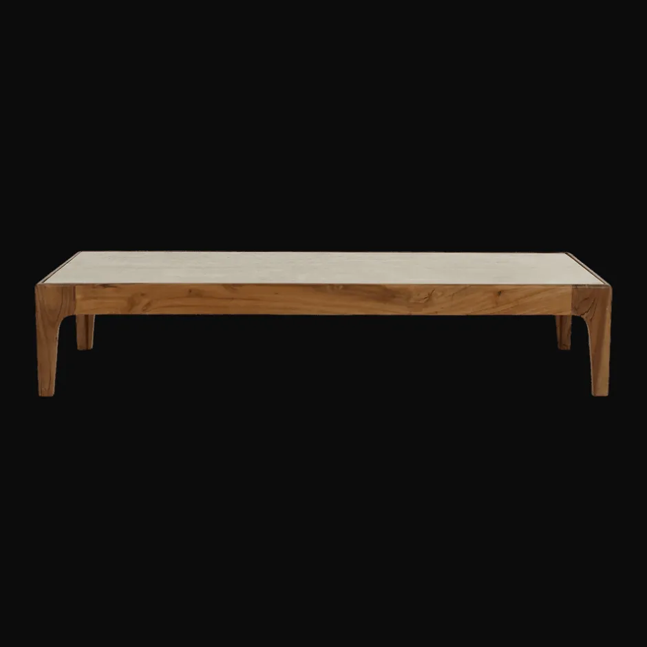 Pomax Tables Basses | Tables-LIVORNO - table basse - bois d'acacia / travertin - L 130 x W 50 x H 26 cm - ivoire
