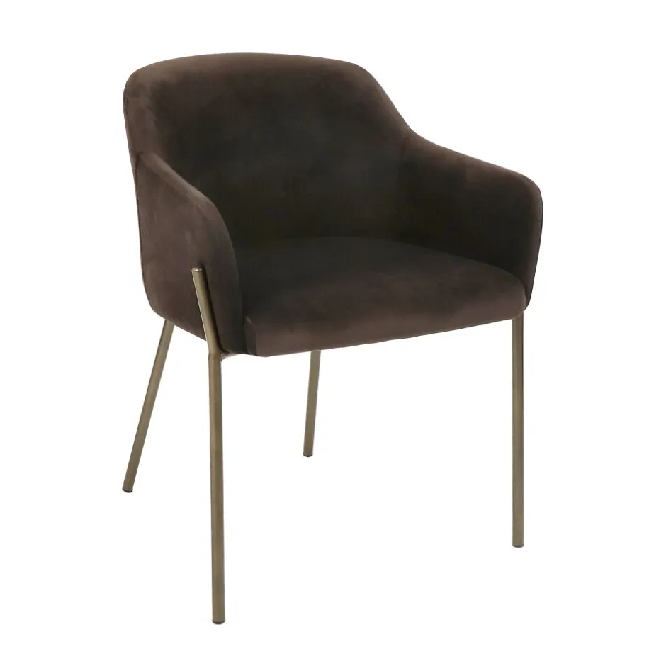 Pomax Chaises-LOUISE - chaise - velours / métal - L 60 x W 58 x H 79 cm - brun foncé