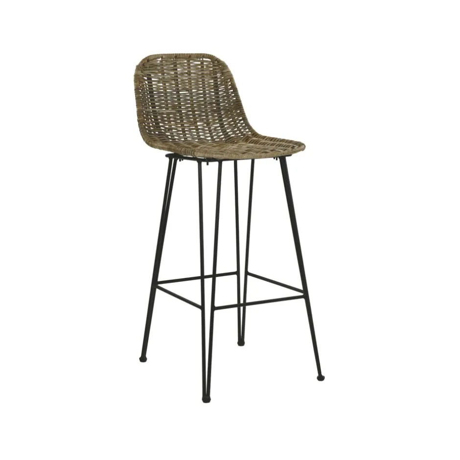 Pomax Chaises De Bar | Tabourets-LUCE - chaise de bar - rotin / métal - L 43 x W 40 x H 91 cm