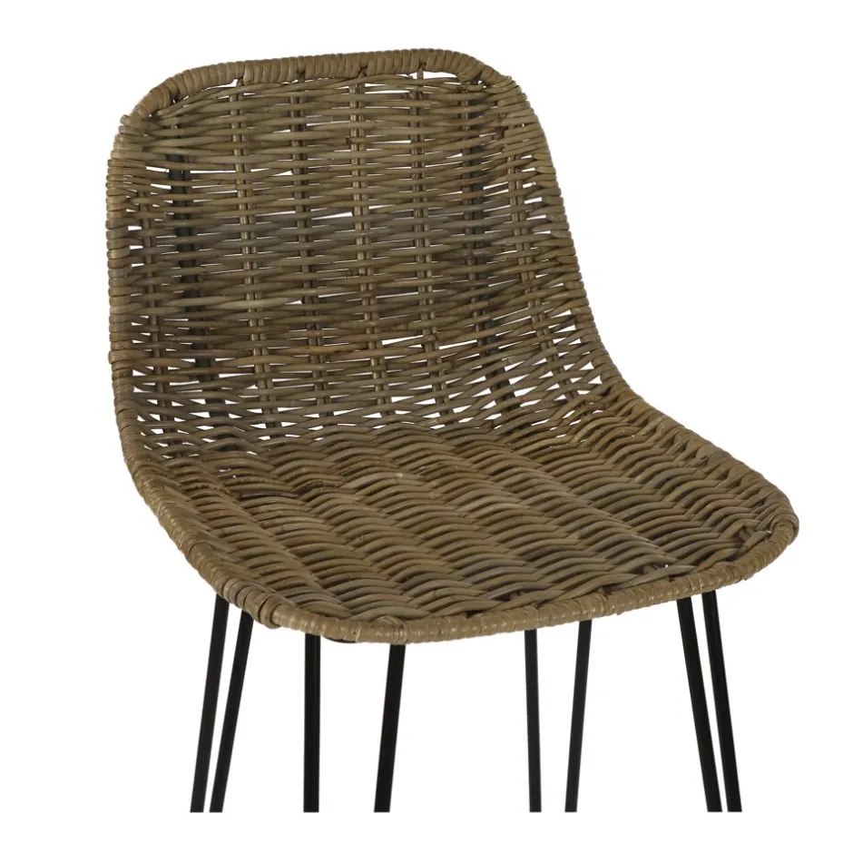 Pomax Chaises De Bar | Tabourets-LUCE - chaise de bar - rotin / métal - L 43 x W 40 x H 91 cm