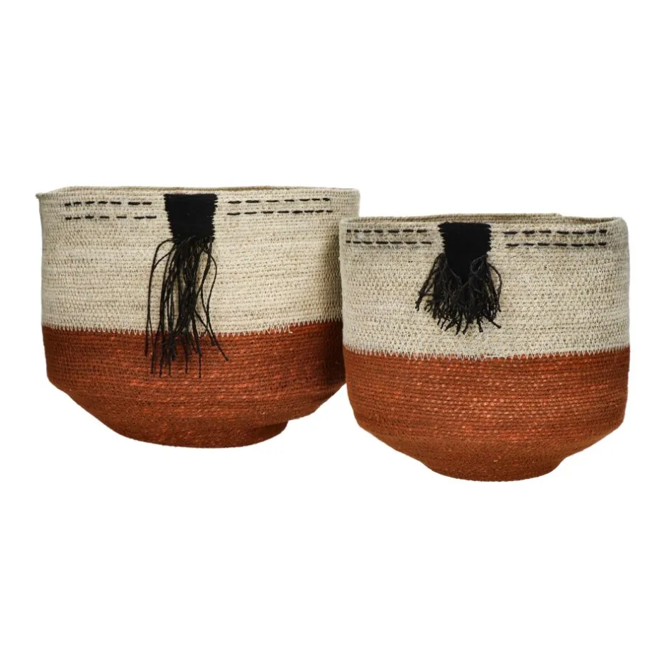 Pomax Bols & Paniers-MALI - set/2 paniers - jonc de mer - DIA 25/30 x H 23/25 cm - brun