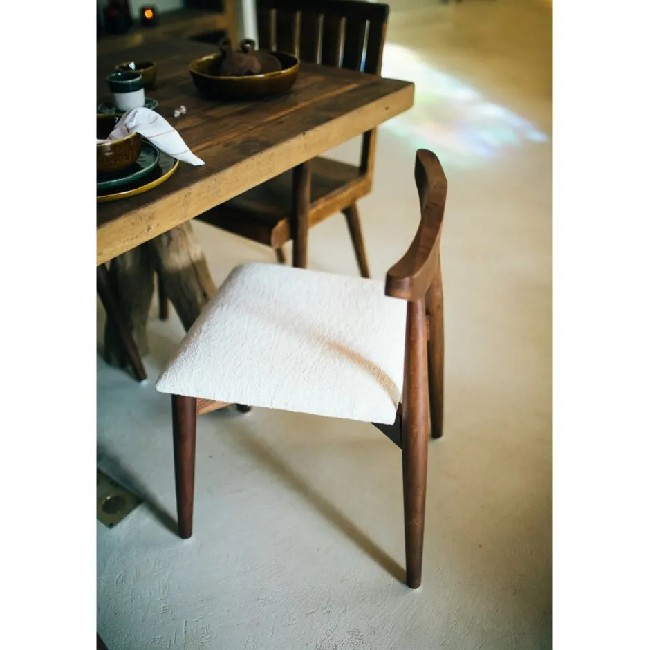 Pomax Chaises-MANDELA - chaise - bois d'acacia / lin - L 46,5 x W 53,5 x H 74 cm - brun
