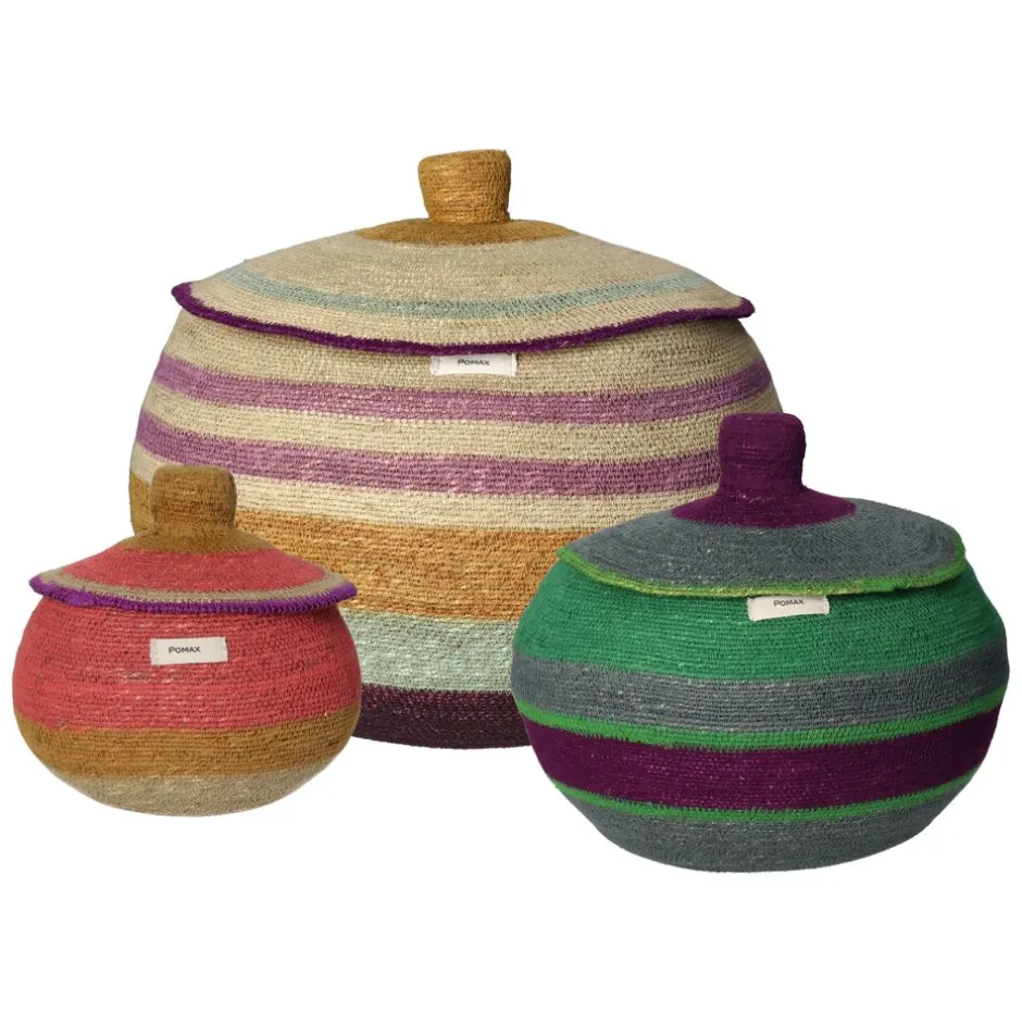 Pomax Bols & Paniers-MARE - set/3 paniers - jonc de mer - DIA 25/37/47 x H 22/29/36 cm - multicolore