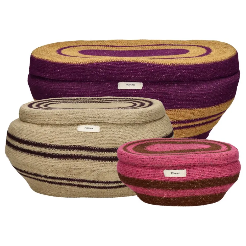 Pomax Bols & Paniers-MARE - set/3 paniers - jonc de mer - L 31/44/52 x W 22/29/36 x H 13/23/24 cm - multicolore