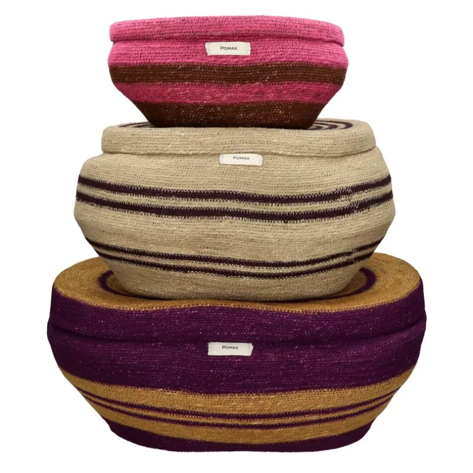 Pomax Bols & Paniers-MARE - set/3 paniers - jonc de mer - L 31/44/52 x W 22/29/36 x H 13/23/24 cm - multicolore