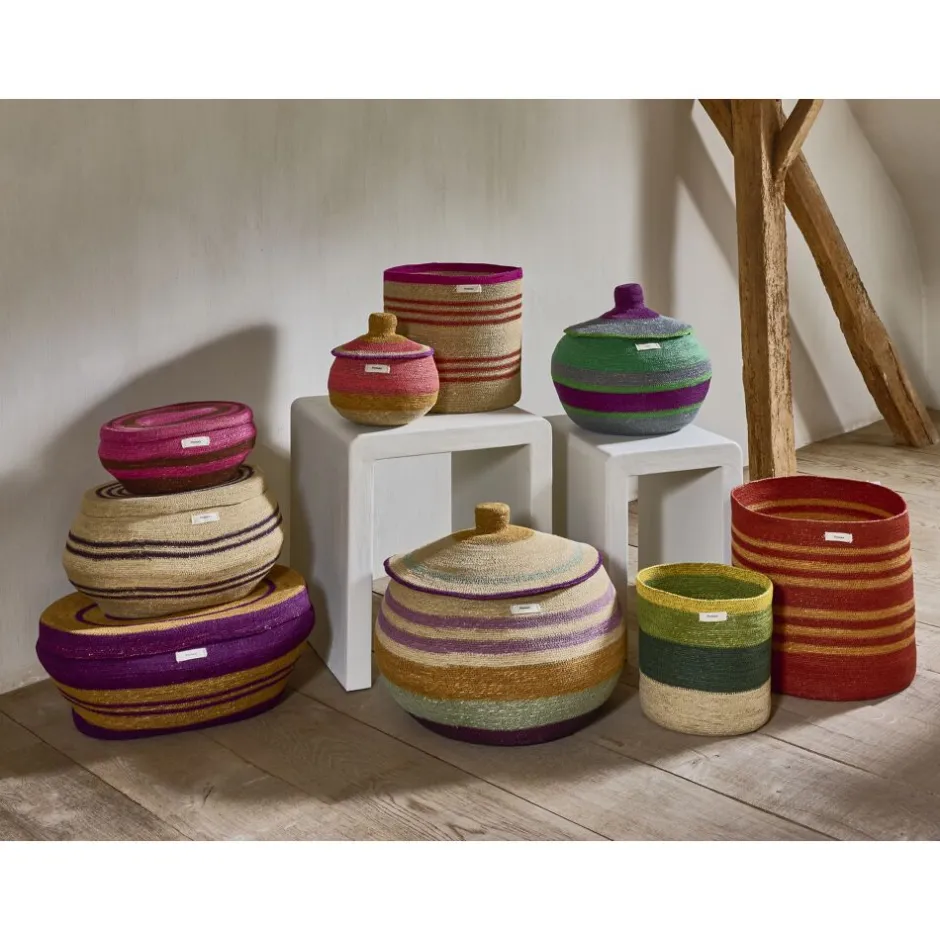 Pomax Bols & Paniers-MARE - set/3 paniers - jonc de mer - L 31/44/52 x W 22/29/36 x H 13/23/24 cm - multicolore