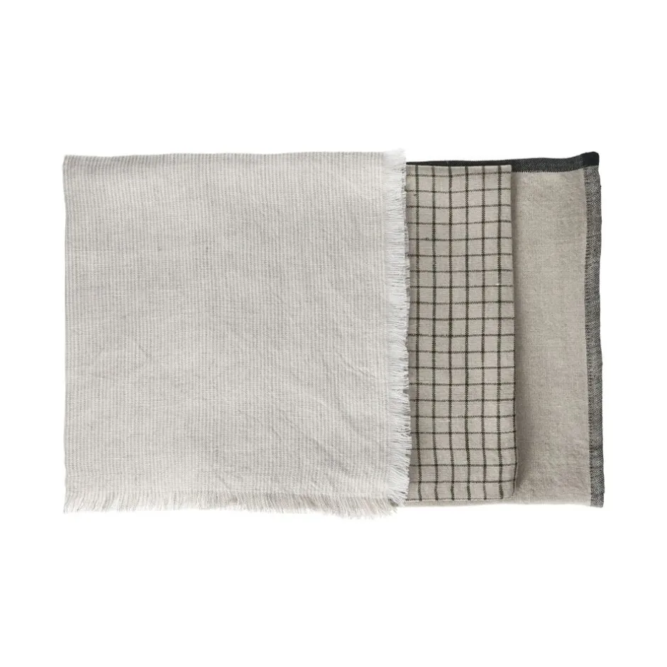 Pomax Linge De Table-MARIKANA - set/3 serviettes - lin - L 45 x W 45 cm - mix de couleurs