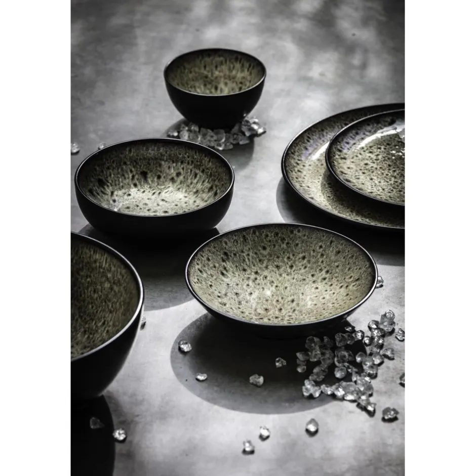 Pomax Vaisselle-MIRHA JASPER - assiette à dessert - grès - DIA 21,5 x H 2,1 cm - noir/blanc