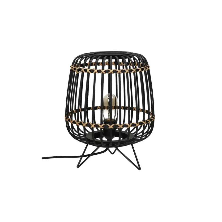 Pomax Lampes De Table-MOMOK - lampe de table - bambou / métal - DIA 27 x H 34 cm - noir