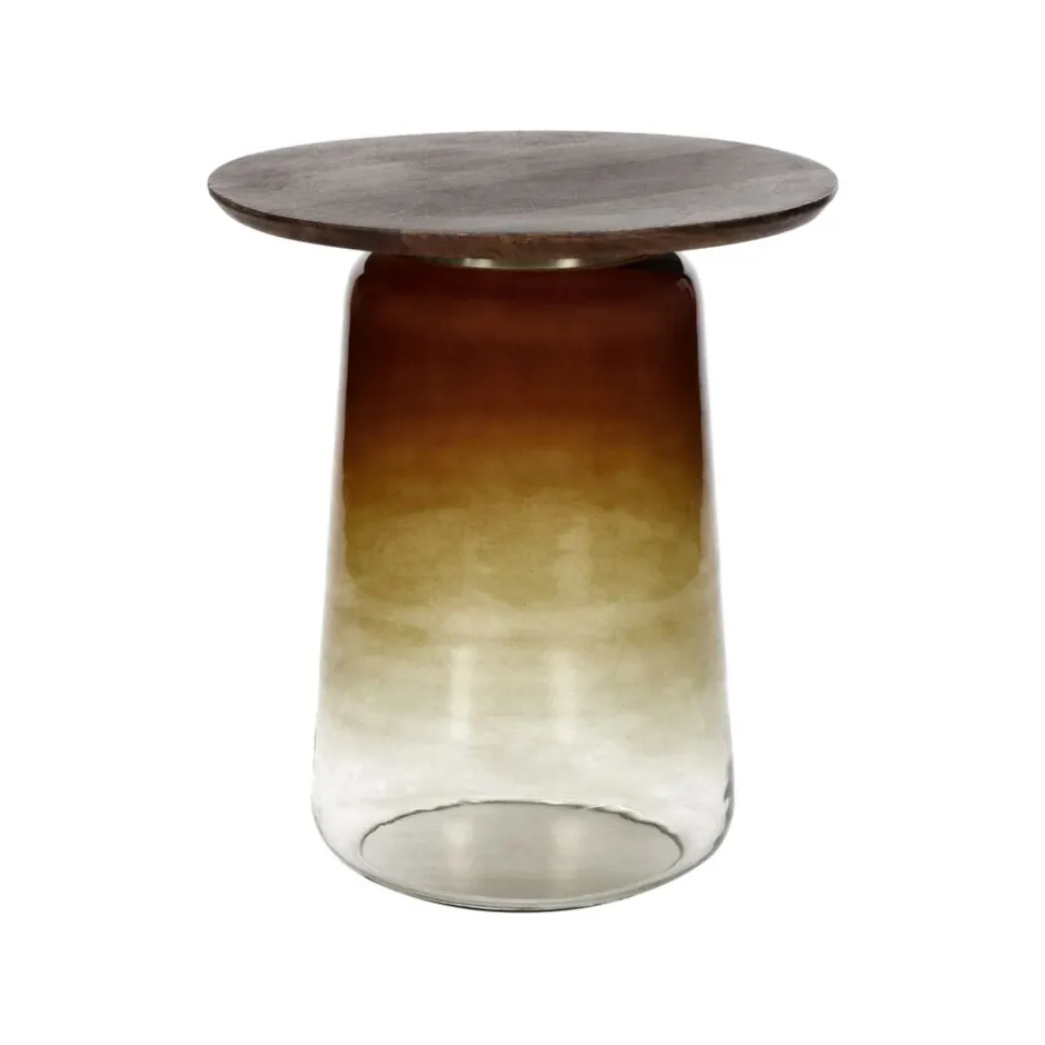 Pomax Tables Basses | Tables-MONROE - table d'appoint - verre / bois de manguier - DIA 48 x H 55 cm - ambre