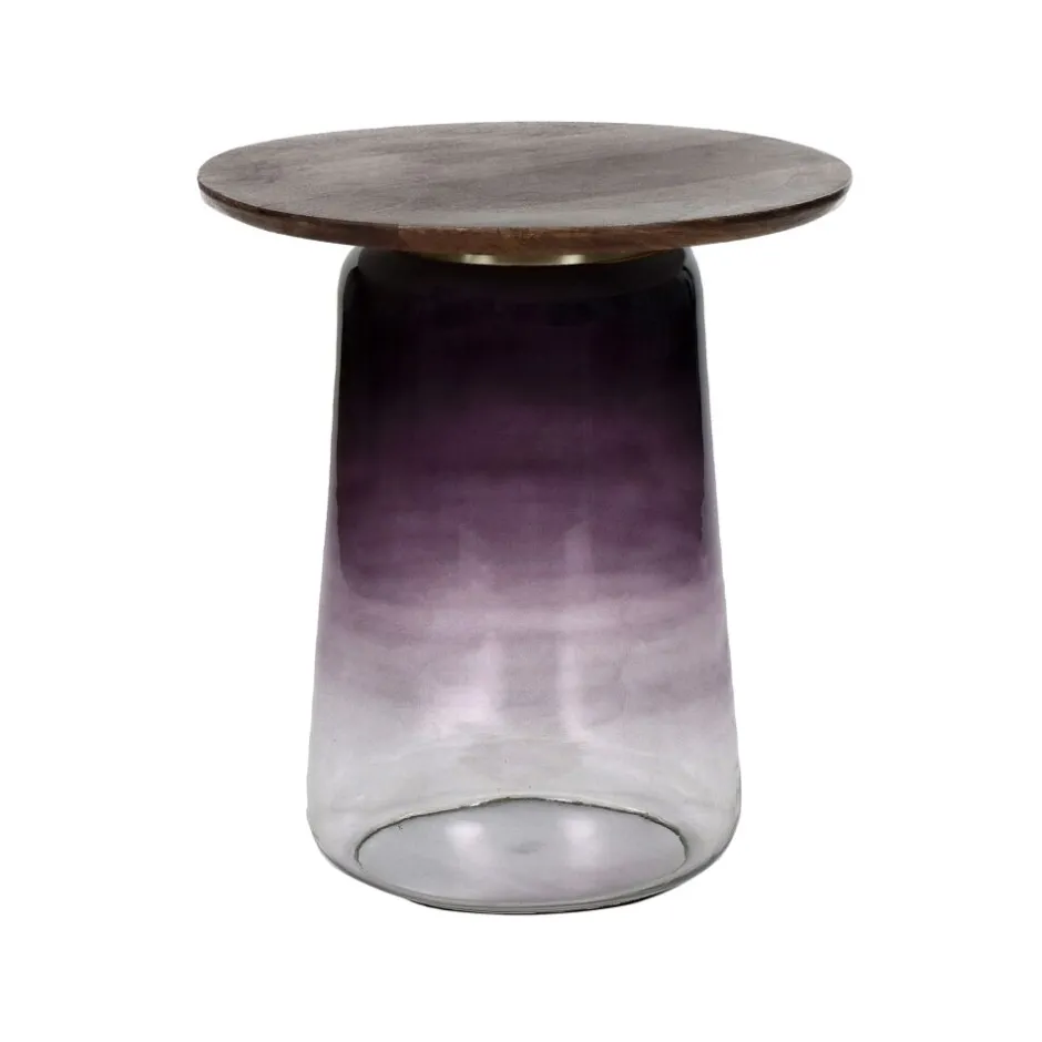 Pomax Tables Basses | Tables-MONROE - table d'appoint - verre / bois de manguier - DIA 48 x H 55 cm - aubergine