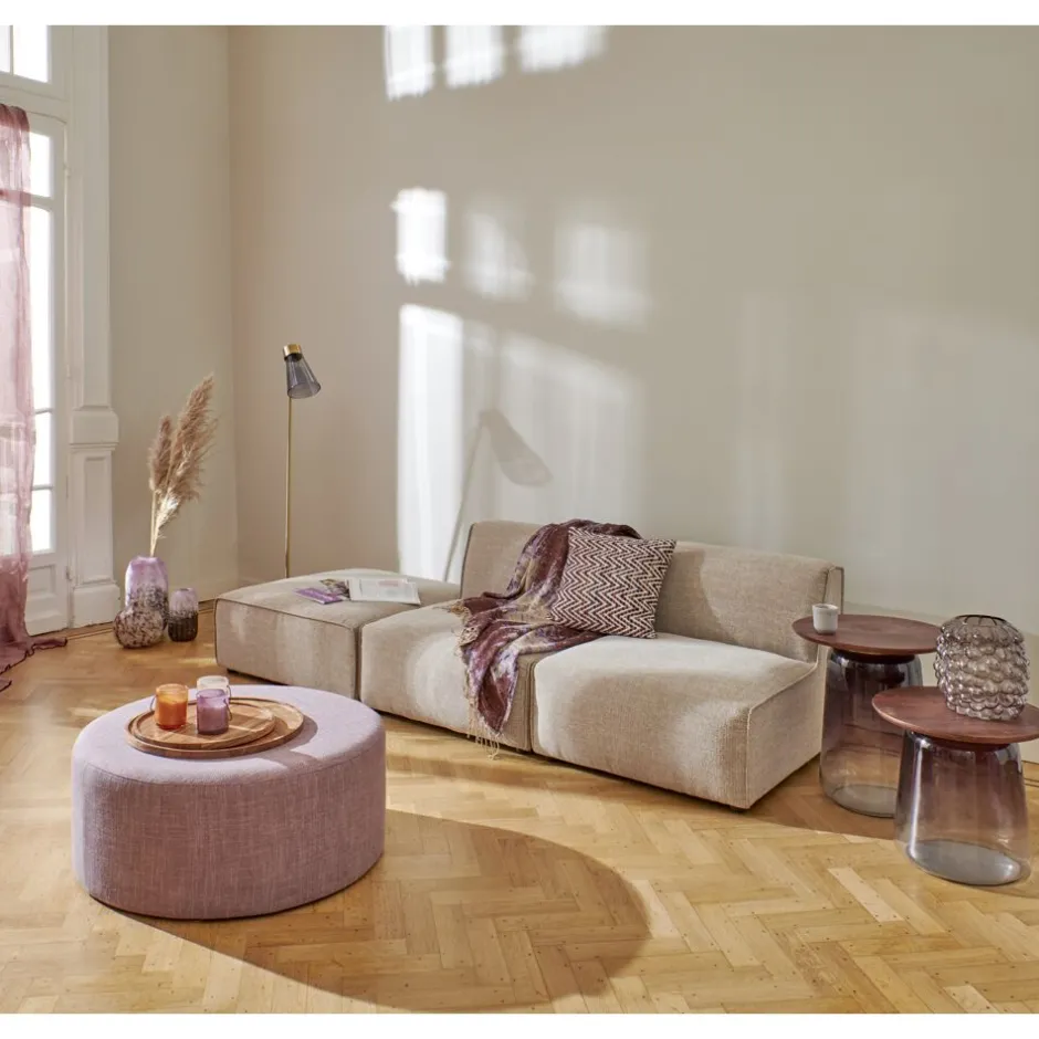 Pomax Tables Basses | Tables-MONROE - table d'appoint - verre / bois de manguier - DIA 48 x H 55 cm - aubergine