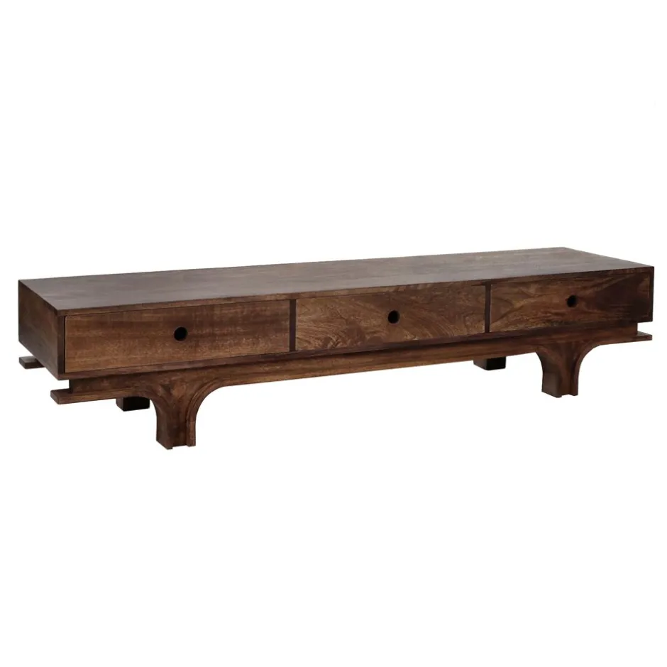 Pomax Armoires-MONTAGU - meuble tv - bois de mangier - L 180 x W 45 x H 37 cm - noyer