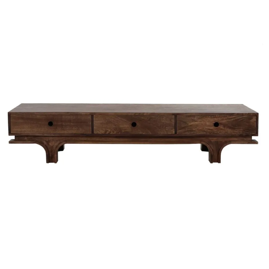 Pomax Armoires-MONTAGU - meuble tv - bois de mangier - L 180 x W 45 x H 37 cm - noyer