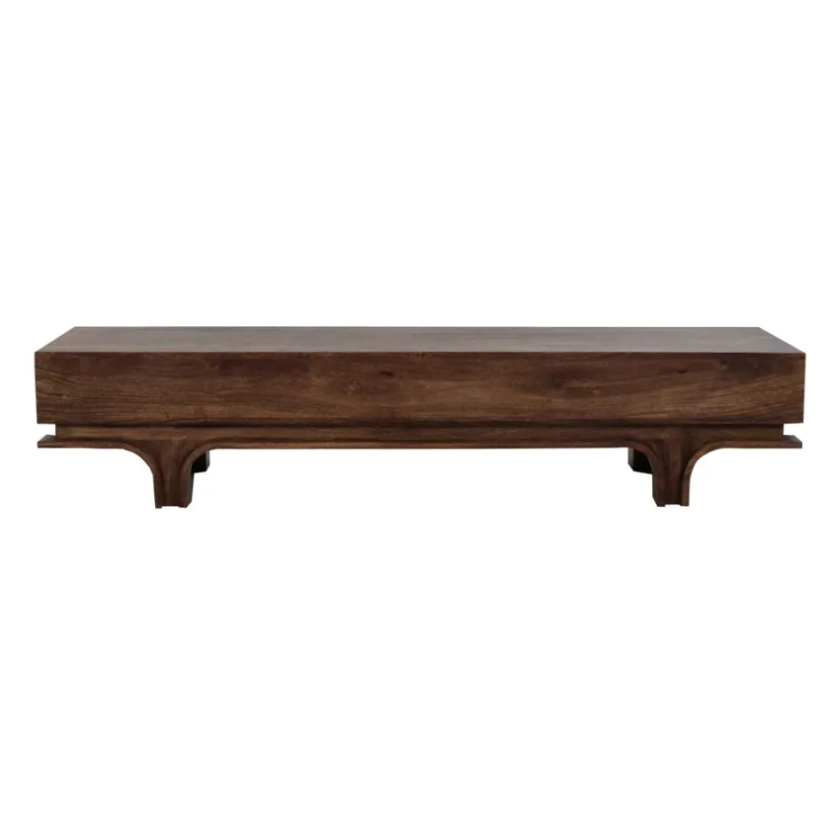 Pomax Armoires-MONTAGU - meuble tv - bois de mangier - L 180 x W 45 x H 37 cm - noyer
