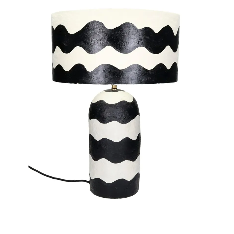 Pomax Lampes De Table-MUNDAKA - lampe de table - papier mâché - DIA 35 x H 52 cm - noir/blanc